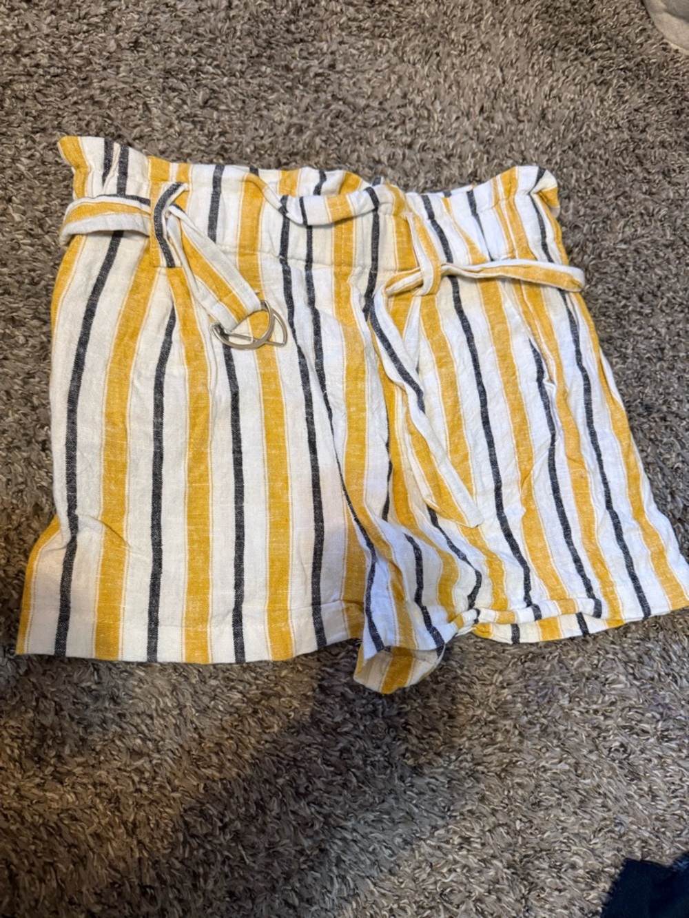 Striped Yellow and White Shorts with buckle